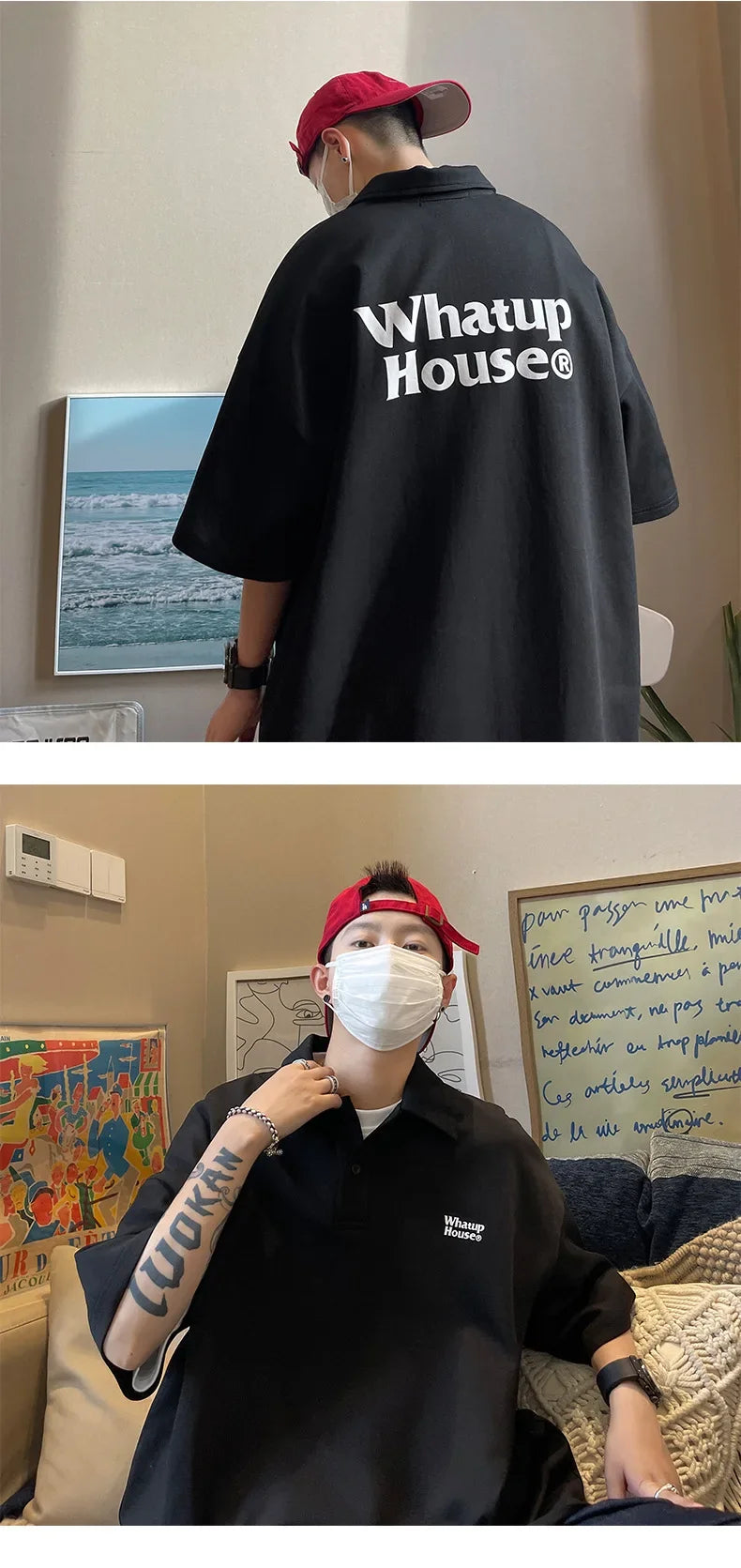 Trendy Polo Shirt Loose Fit Casual Men's Lapel Top Hk Style Hip Hop Short Sleeve T-shirt Fashion Outerwear