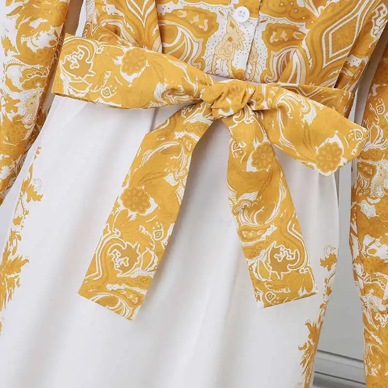 VONDA Plus Size 5XL Bohemian Women Printed Dress 2024 Autumn Long Sleeve Belt Maxi Long Sundress Buttons Vintage Casual Vestidos