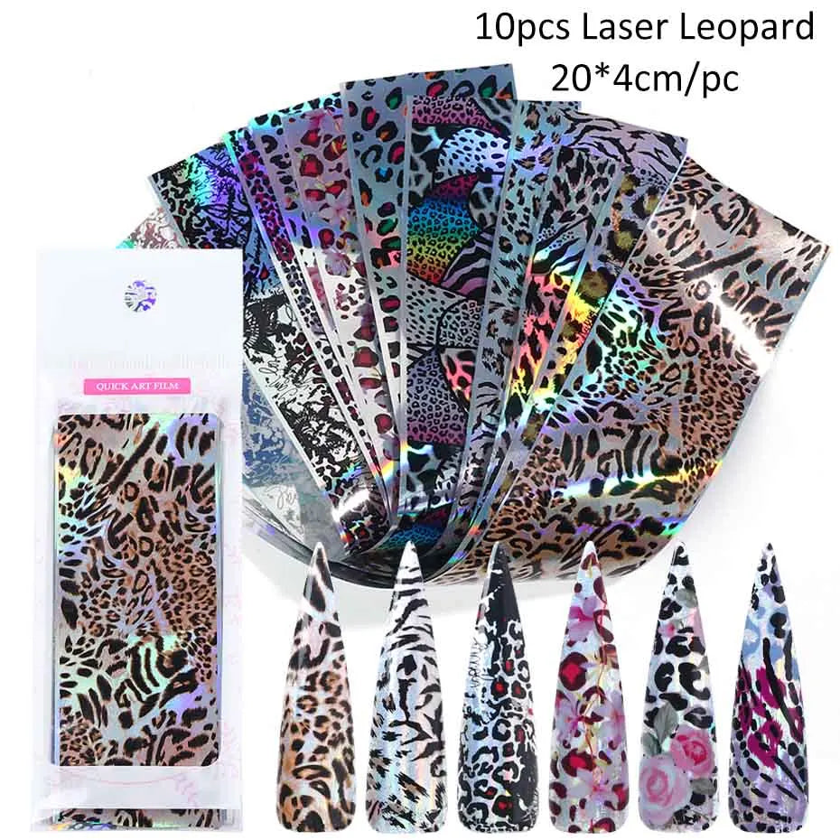 10Pcs Hologram Transfer Foil Nails Laser Stars Holographic Nail Stickers Mermaid Tail Sliders Metallic Gel Polish Wraps NLXKY01