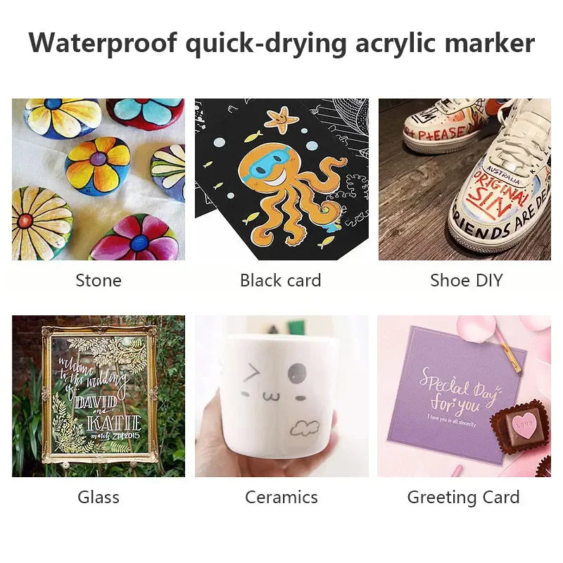 12-48 Color Acrylic Marker Pen Set Waterproof Scrapbook DIY Brush Tip Drawing Paint Marker Art School Supplies Stationery