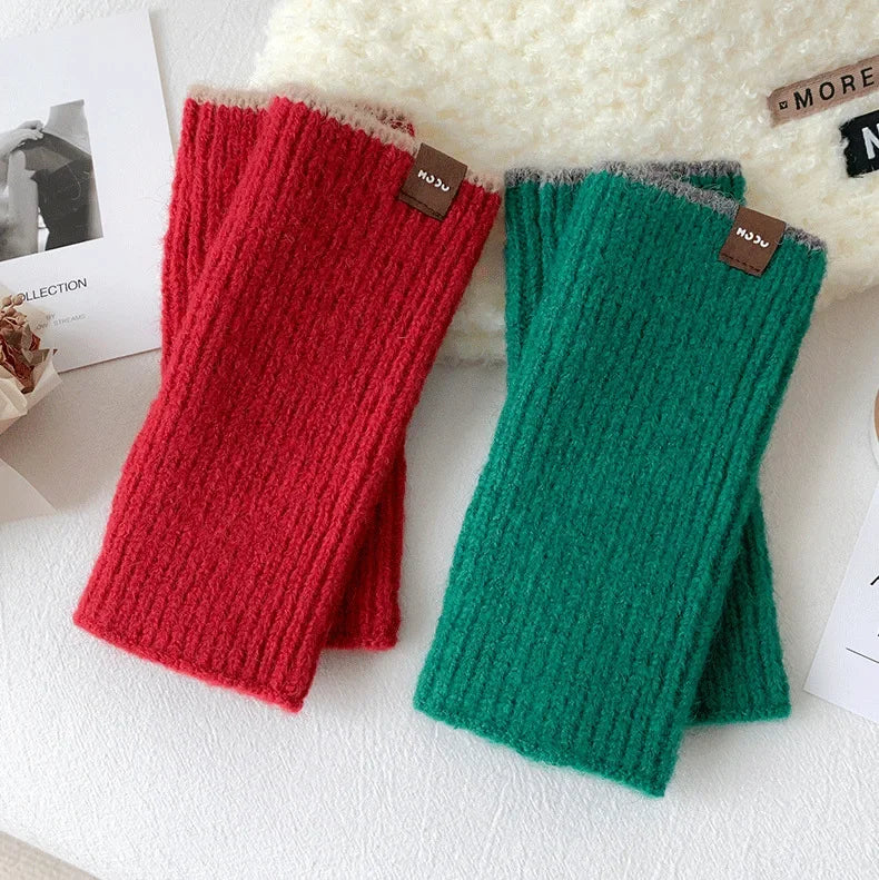 Warm Half Finger Knitted Gloves Autumn and Winter Fingerless Deer Cashmere Gloves Women Mittens Thumb Hole Short Gloves