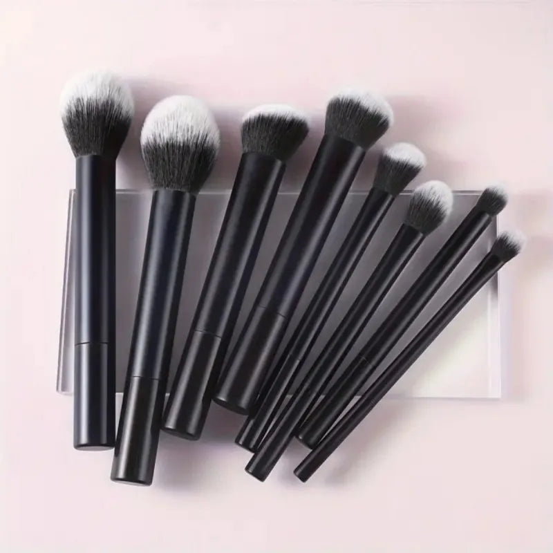 9pcs Multifunctional Black Makeup Brush Set With 1pc Beauty Egg,Soft Bristles for All Skin Types, Alcohol-Free Cosmetic Brushes