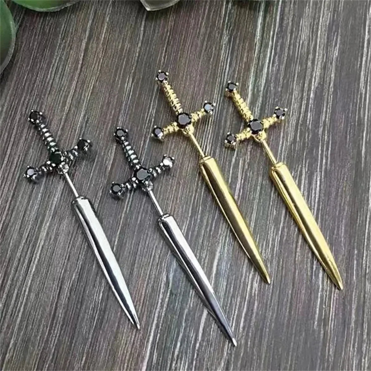 2pcs Gothic Kinitial Sword Stud Earrings,Vintage Cool Punk Crystal Goth Dagger Ear Piercing Jewelry Suitable for Daily Give Gift Viralgem Store