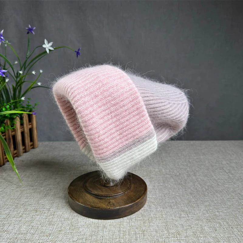 2024 New Rabbit Fur Beanies Soft Warm Fluffy fur pompom Winter Hat for Women Angora Knitted Hat Skullies Female Bonnet Knit Cap Viralgem Store