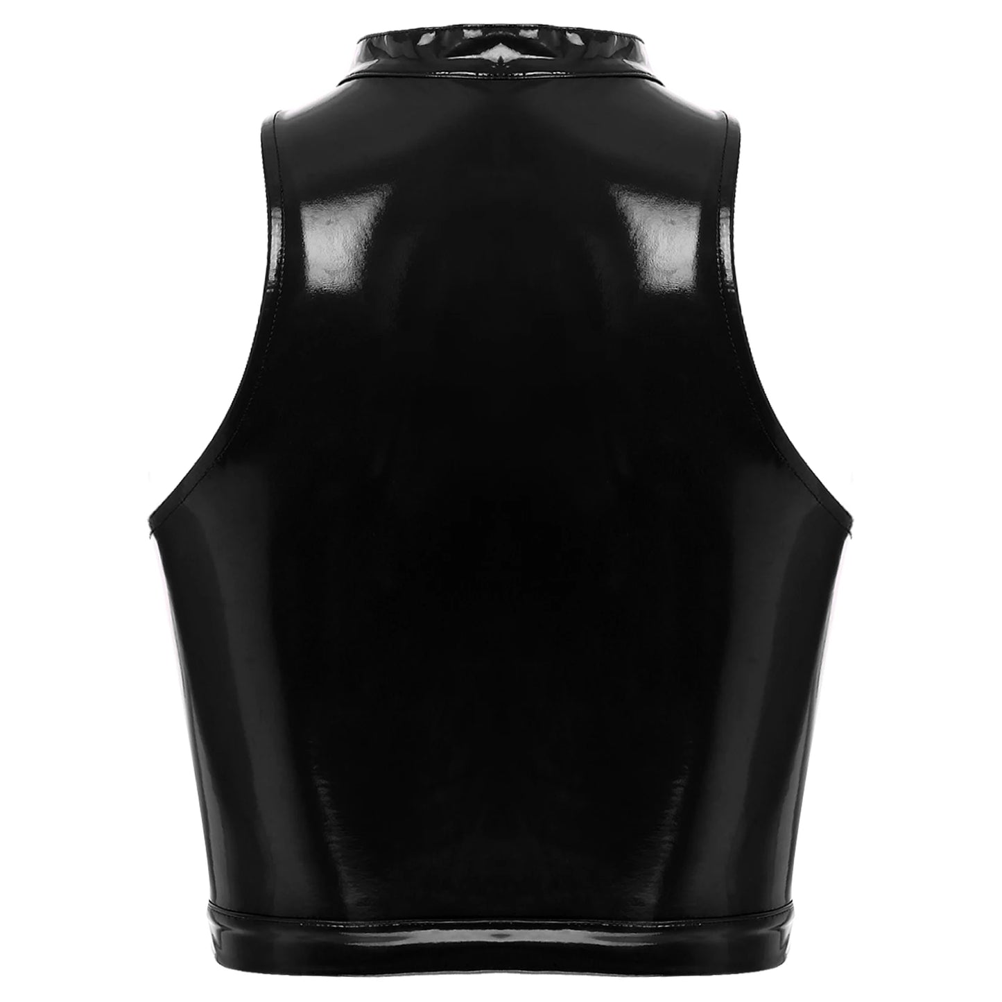 Women's Patent Leather Sleeveless Crop Tops Gothic Punk Corset Top Adjustable Round Neck Lace-up Vest Party Clothes Clubwear