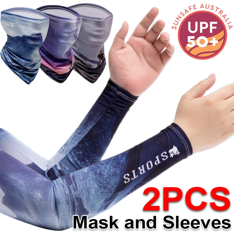 3D Designer Cooling Arm Sleeves And Mask Men Summer Ice Silk Sunscreen Oversleeve Mask Outdoor Cycling Runnig Anti-UV Arm Covers
