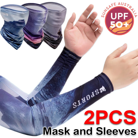 3D Designer Cooling Arm Sleeves And Mask Men Summer Ice Silk Sunscreen Oversleeve Mask Outdoor Cycling Runnig Anti-UV Arm Covers