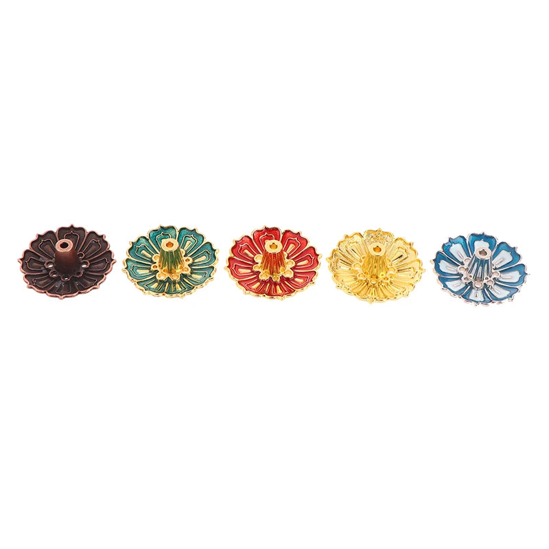 1PCS Lotus Alloy Incense Burner Stick Holder Home Buddhism Line Incense Plate Sandalwood Coil Base Temples Delicate Home Decor