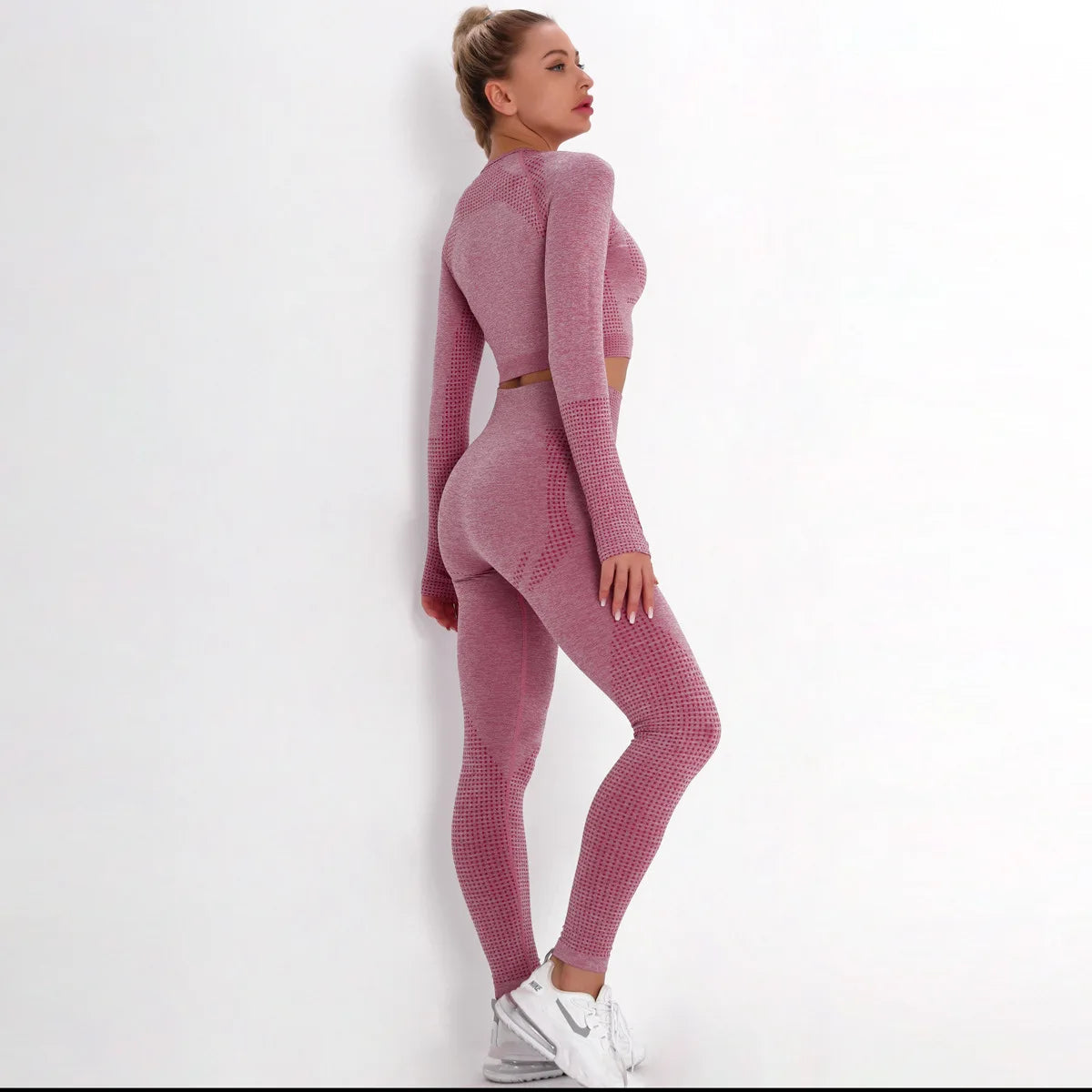 Women Seamless Gym Set Long Sleeve Top High Waist Belly Control Sport Leggings Gym Clothes Seamless Sport Suit Sexy Booty Girls Viralgem Store