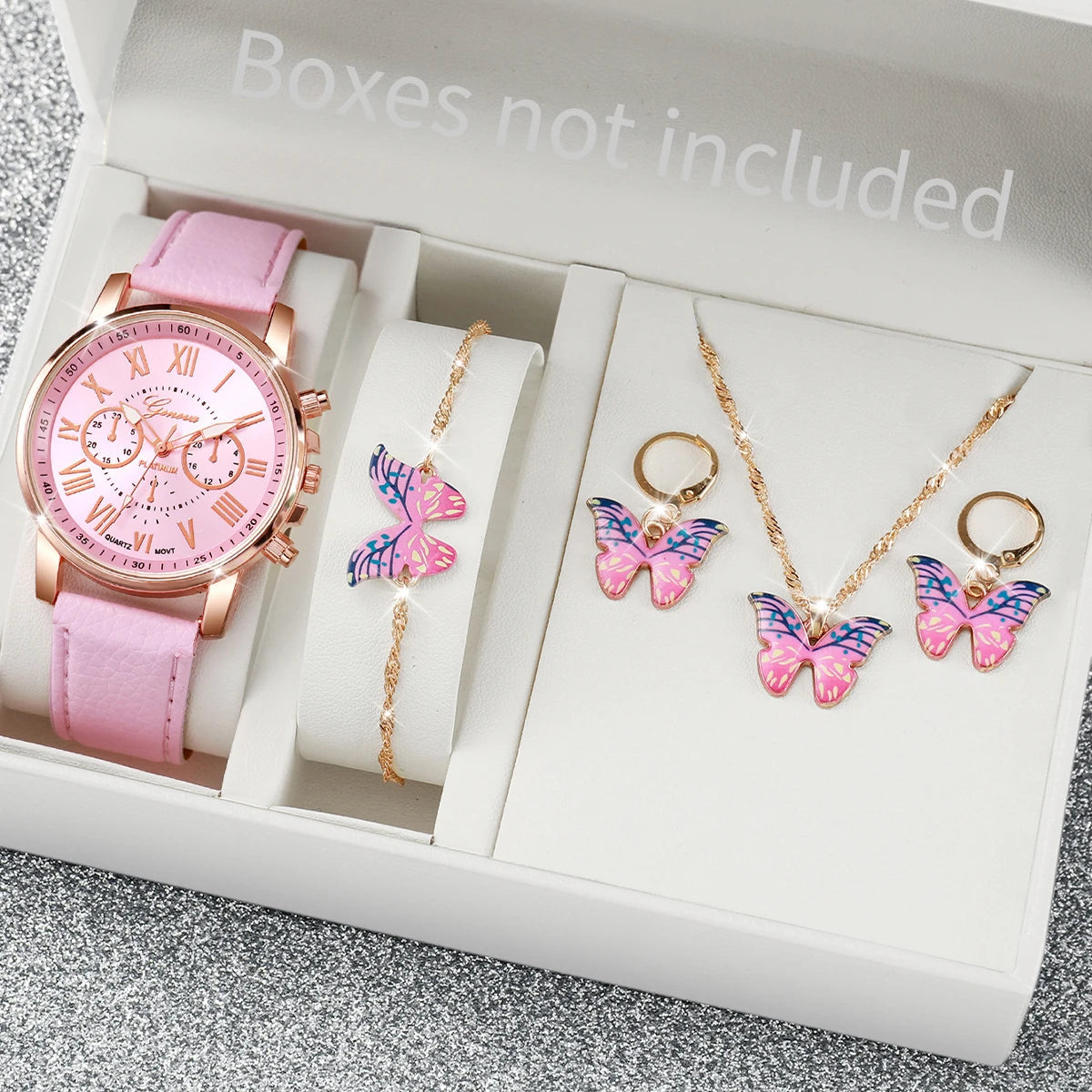 5/6PCS Fashion Women's Quartz Watch Leather Band Analog Wrist Watches Heart Rhinestone Jewelry Set(Without Box) Viralgem Store