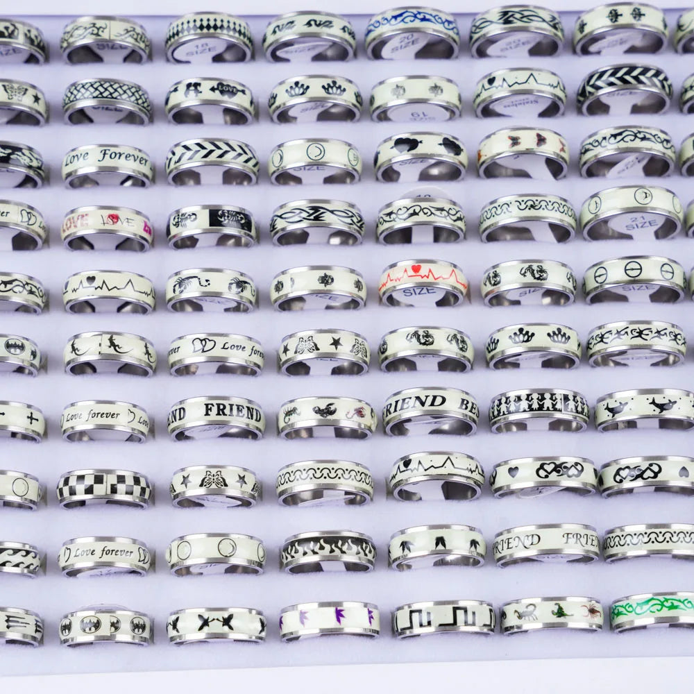 10/20/30/50Pcs Classic Fashion Stripe Hollow Colorful Sticker Stainless Steel Ring Trend Women Jewelry Party Decoration Gift