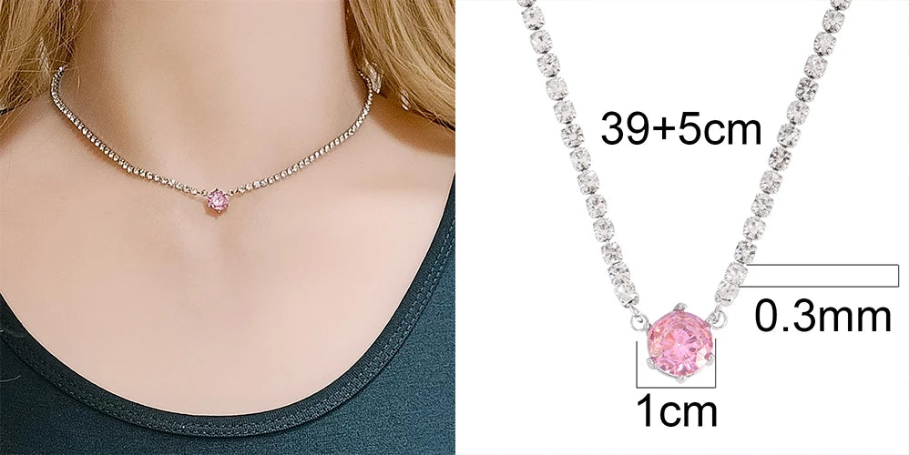 Stainless Steel Necklace Tennis Chain Hip Hop Square Pendant Necklace Star Heart Zircon Choker Necklaces For Women Jewelry