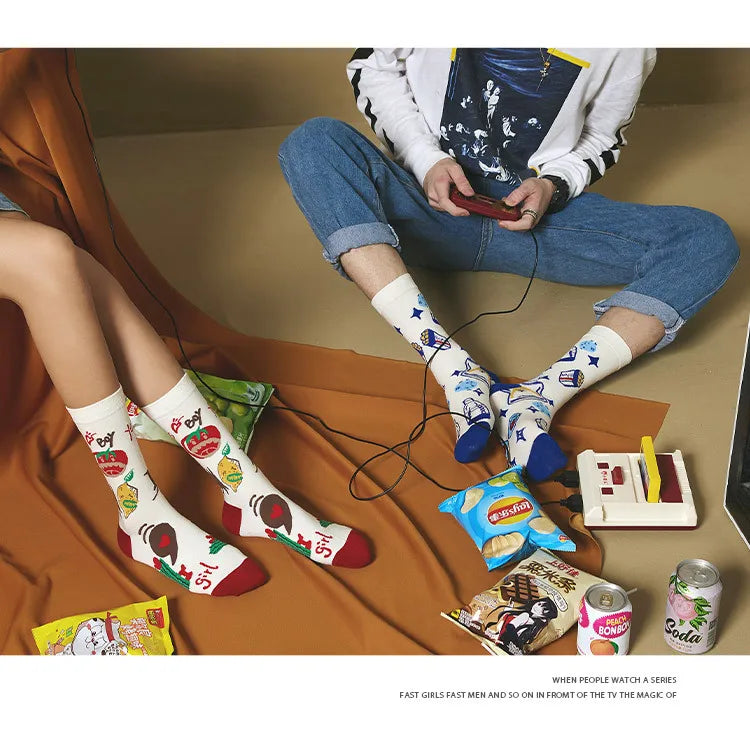 5 Pairs Personality Tide Socks Graffiti Socks Funny Korean Version Sports Couple Socks Harajuku Style Colorful Cute Flower Socks