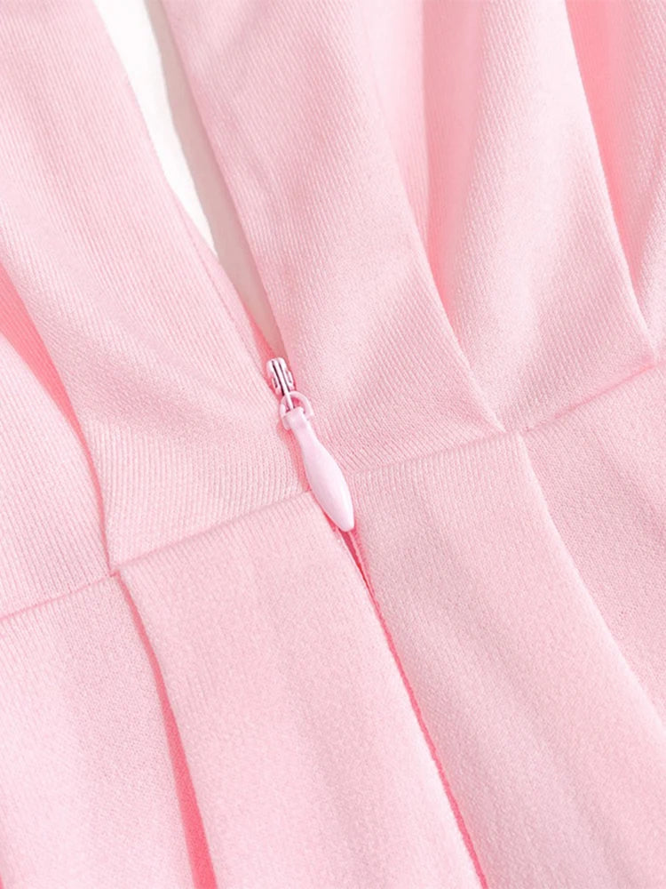 TWOTWINSTYLE Solid Appliques Folds Dresses For Women Half High Collar Flare Sleeve Tunic Long Dress Female Fashion Clothing New Viralgem Store