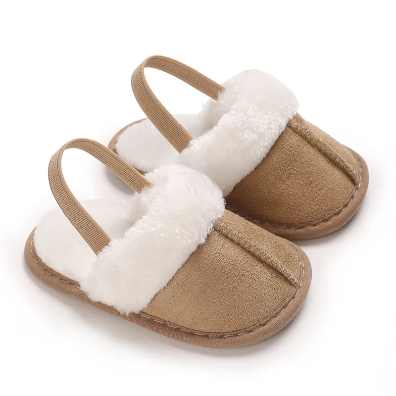 0-1 Years Old Winter Baby Slippers Fluffy Baby Boy Girl Sandals Cute Plush Soft Non-slip Sole Toddler First Toddler Baby Shoes