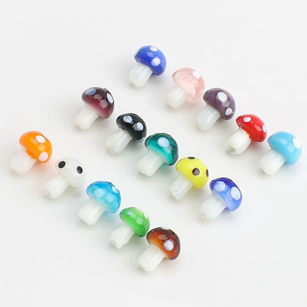 10Pcs 10x13mm 12x16mm 15x20mm Mushroom Shape Lampwork Glass Loose Beads for DIY Crafts Jewelry Making Earing Necklace Accessory