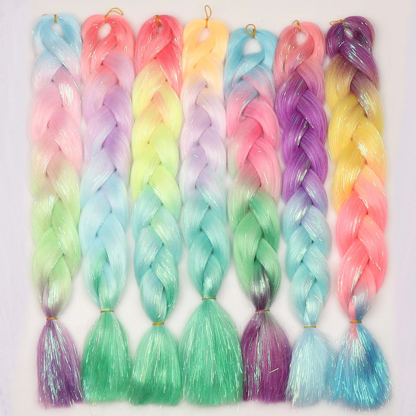 1-4 Packs Ombre Braiding Hair Extensions Synthetic Glitter Sparkle Rainbow Colored Hair 24inch Jumbo Braids Extensions for Women