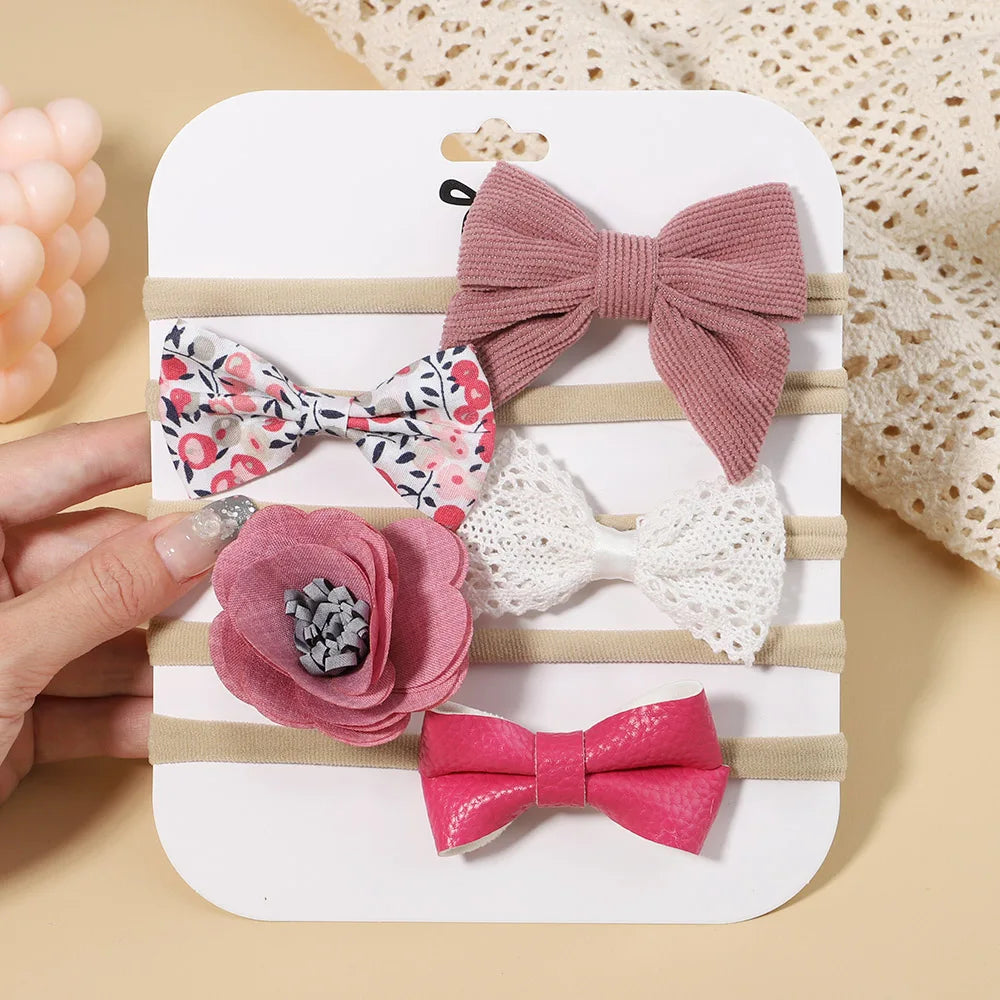 5Pcs/Set Baby Flower Bows Headband for Girls Children Elastic Hair Bands New Born Hairband Soft Toddler Cute Hair Accessories
