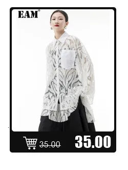 [EAM] Loose Fit Black Denim Big Size Sweatshirt New High Collar Long Sleeve Women Big Size Fashion Spring Autumn 2024 1K166