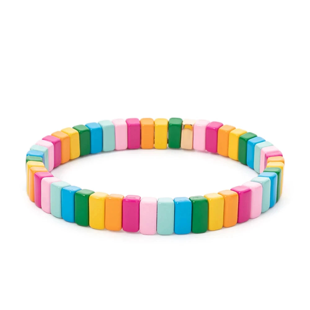4X8MM Enamel Bracelets Wholesale Colorful Elastic Bangle Handmade Rainbow Beads Jewelry