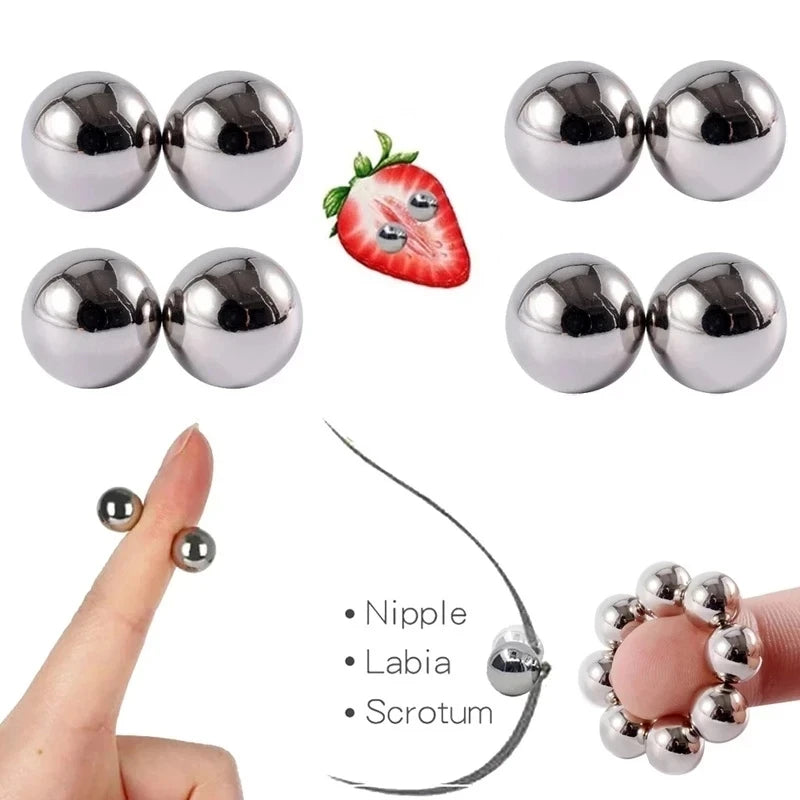 1Pair Nipple Clip and Studs Magnet Orbs Personal Fake Nipple Piercing Ring Powerful Magnet Non Piercing Giant Magnet Balls Women