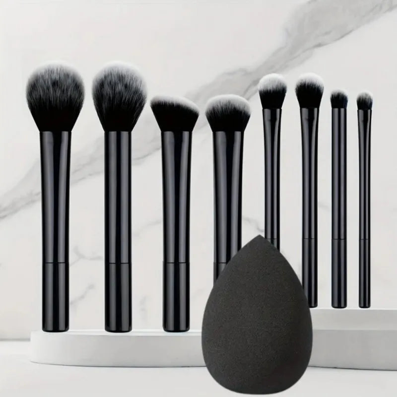 9pcs Multifunctional Black Makeup Brush Set With 1pc Beauty Egg,Soft Bristles for All Skin Types, Alcohol-Free Cosmetic Brushes