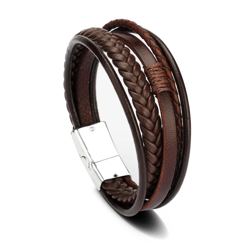 Trendy Leather Bracelets For Men Stainless Steel Bracelet 21CM Multilayer Braided Rope Bracelets for Male Jewelry Gifts Viralgem Store