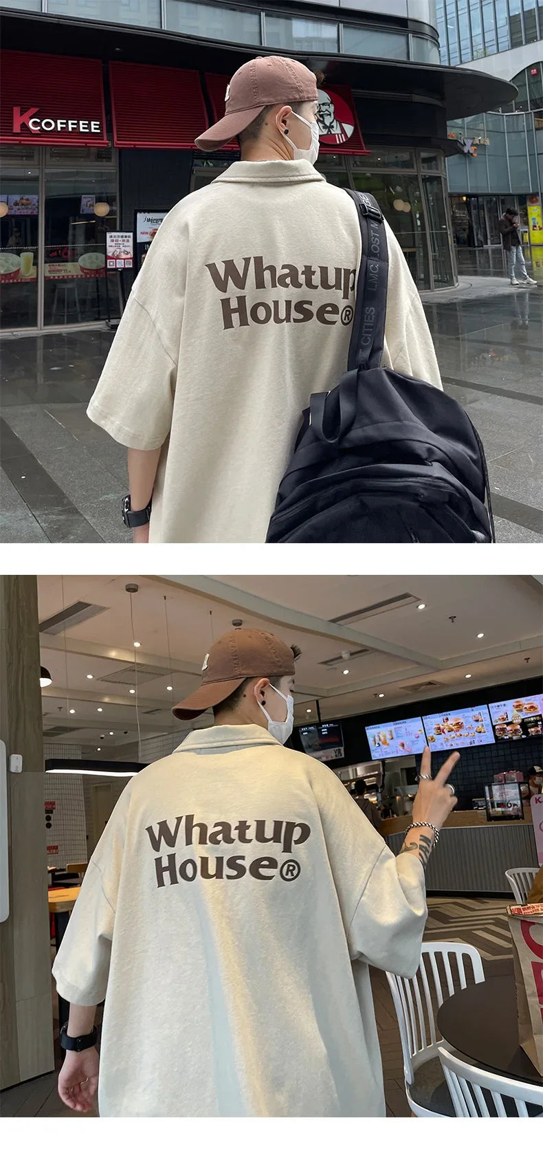 Trendy Polo Shirt Loose Fit Casual Men's Lapel Top Hk Style Hip Hop Short Sleeve T-shirt Fashion Outerwear