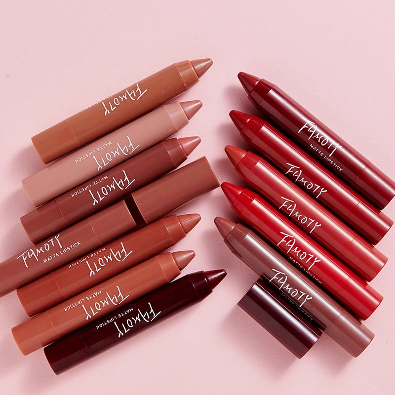 12 Colors Matte Lipstick Pen Waterproof Velvet Nude Lipstick Pencil Sexy Red Brown Pigments Lips Makeup Long Lasting Lip Tint