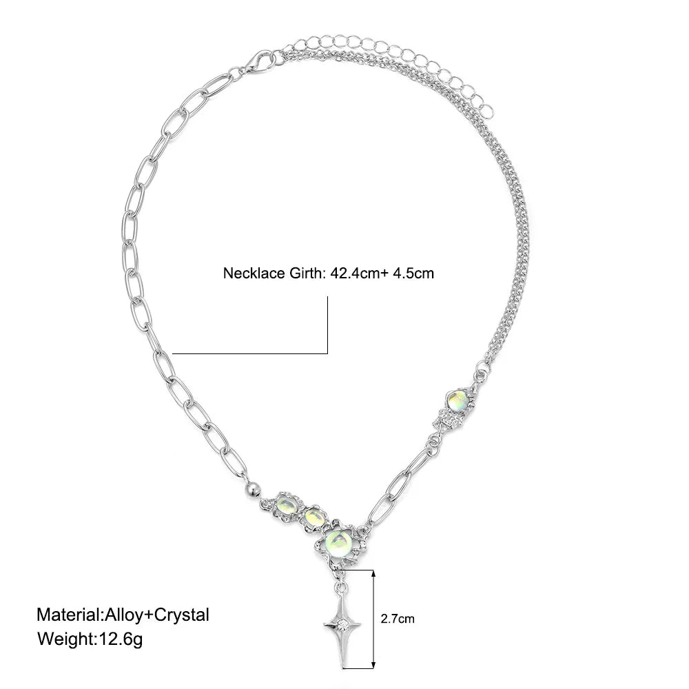 Y2K Retro Kpop Silver Color Pendant Necklaces for Women Gothic Zircon Heart Cross Tassel Necklace Punk Clavicle Choker Jewelry