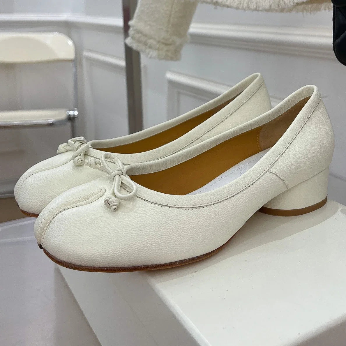 2025 Tabis Shoes Split Toe Ballet Flats Plus Size 43 Women Mary Janes Low Heel Black Leather Ballerinas Zapatos Mujer mocasines Viralgem Store