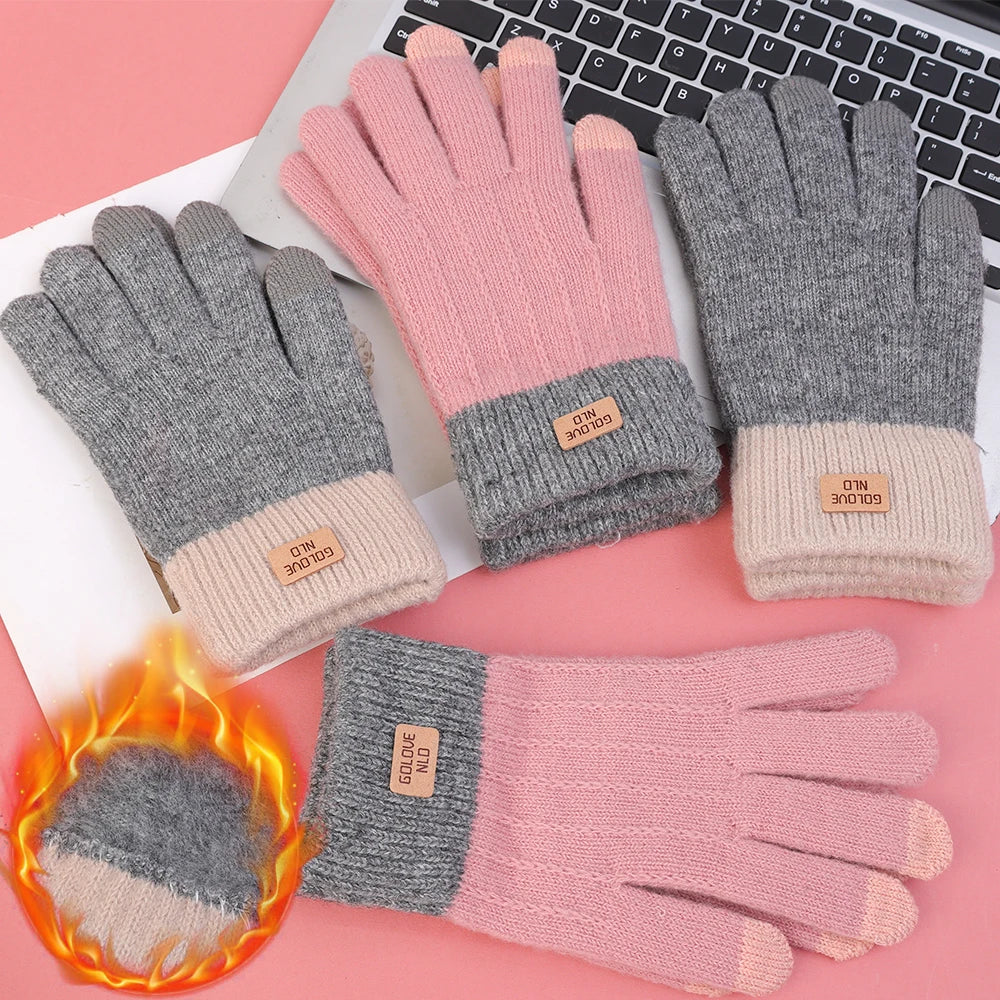 Warm Thick Plush Knitted Gloves Winter Touchscreen Plush Gloves Woman Thickening Fleece Thickened Cycling Driving Skiing Gloves