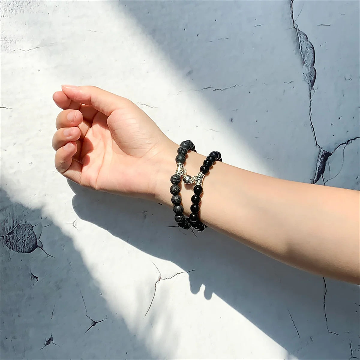 2pcs/set Natural Stone Beads Bracelet for Women Men Lovers Magnet Attraction Couple Distance Bracelets Best Friends Jewelry Gift