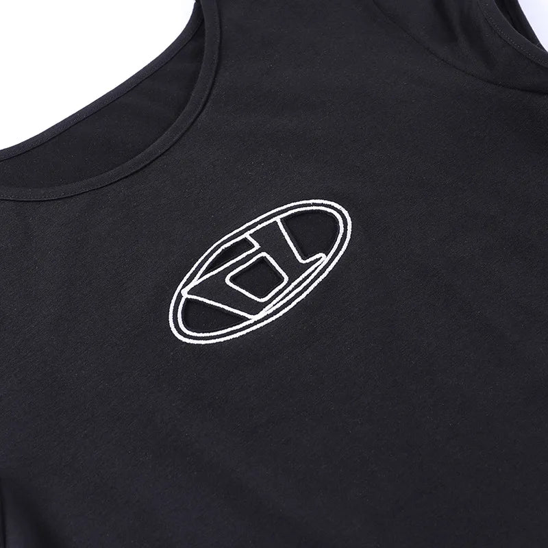 Y2k Top Shirts for Women Fashion Street Spice Girl Slim Show Chest D Embroidery Crop Short Open Umbilical Versatile Top