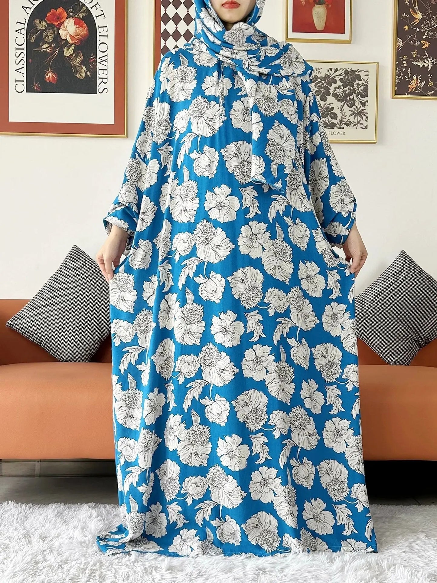 2024 Muslim Cotton Lady Abayas Ramadan Prayer Garment Dubai Turkey Middle East Femme Robe Loose African Dress Turban Joint Viralgem Store