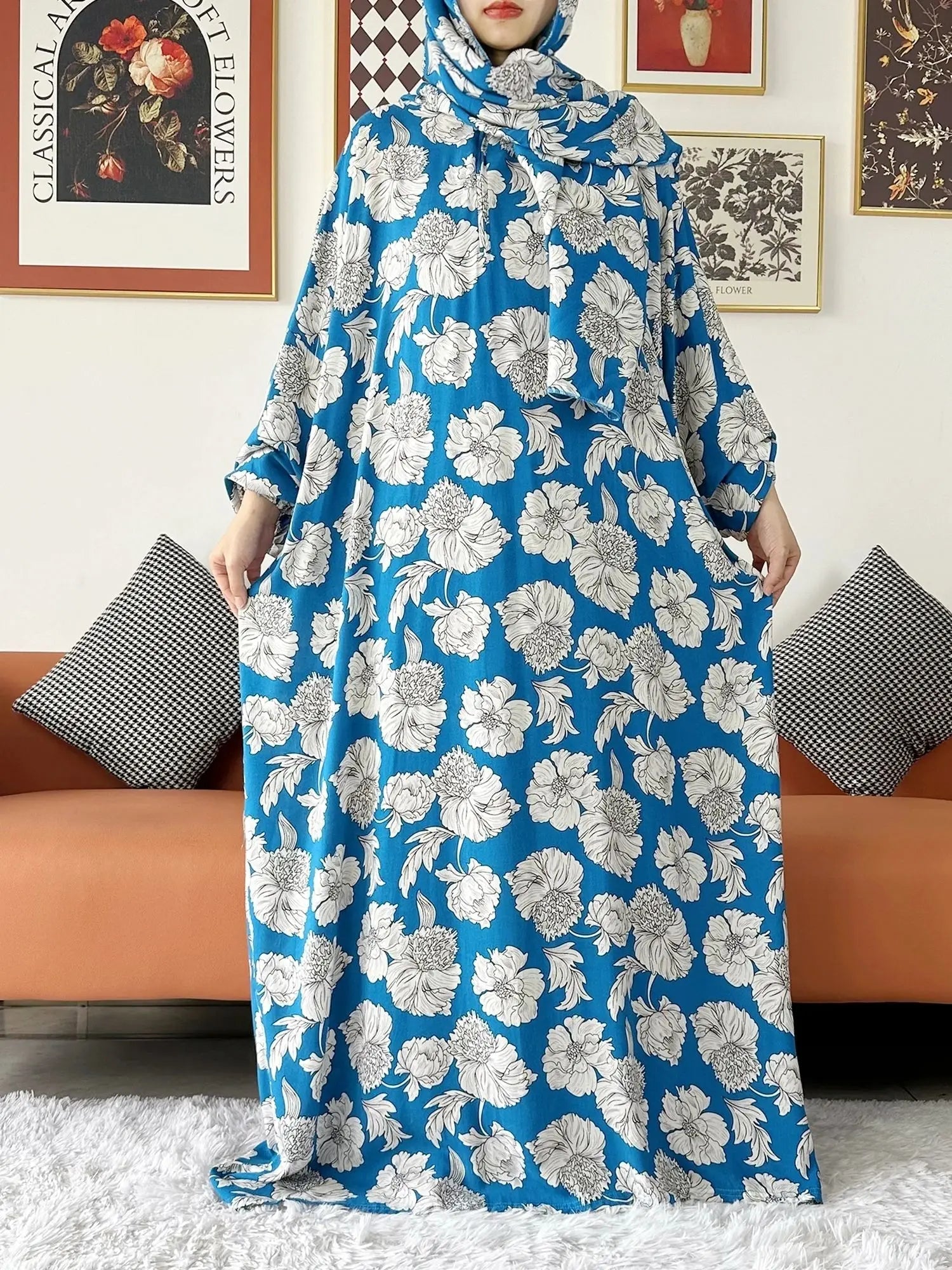 2024 Muslim Cotton Lady Abayas Ramadan Prayer Garment Dubai Turkey Middle East Femme Robe Loose African Dress Turban Joint Viralgem Store