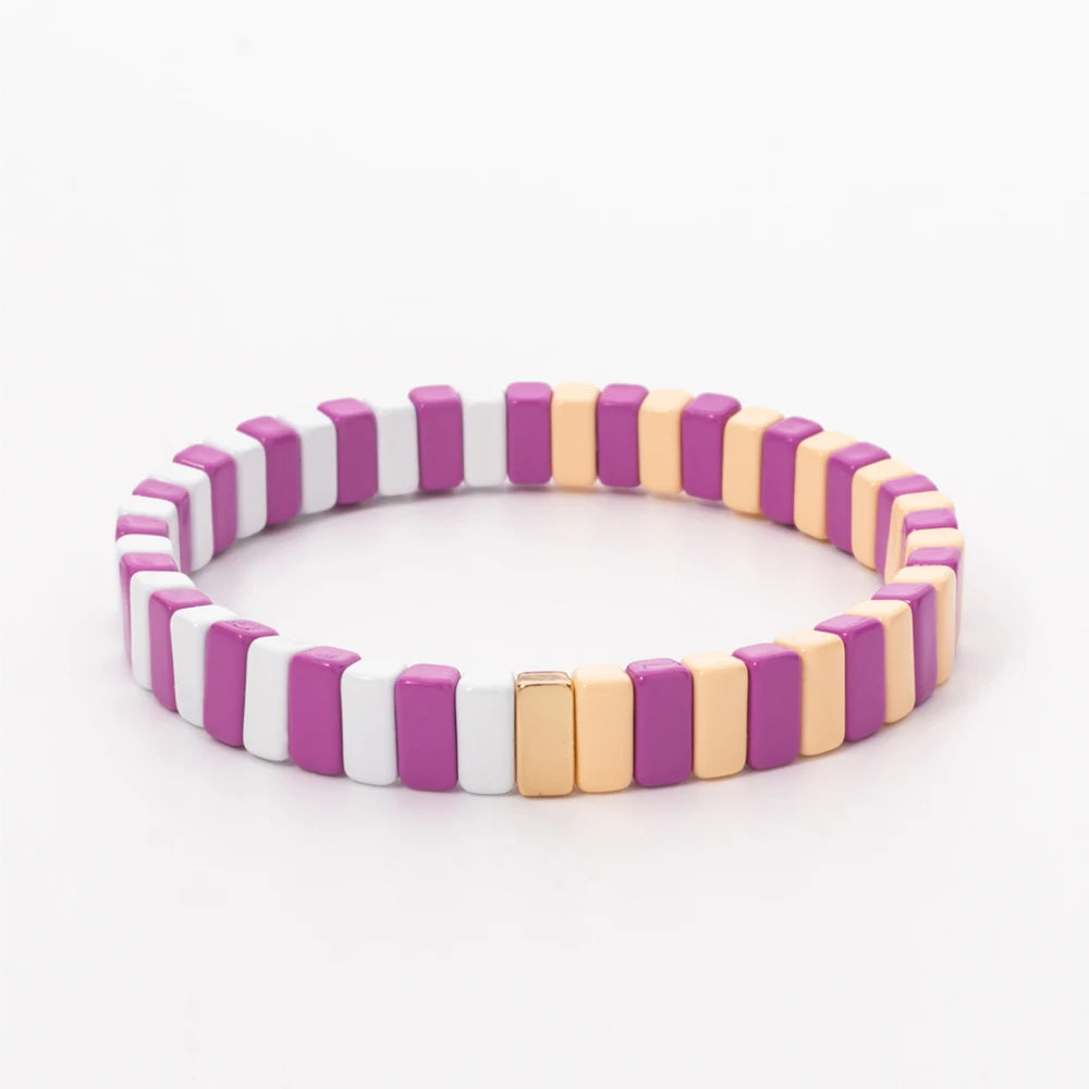 4X8MM Enamel Bracelets Wholesale Colorful Elastic Bangle Handmade Rainbow Beads Jewelry