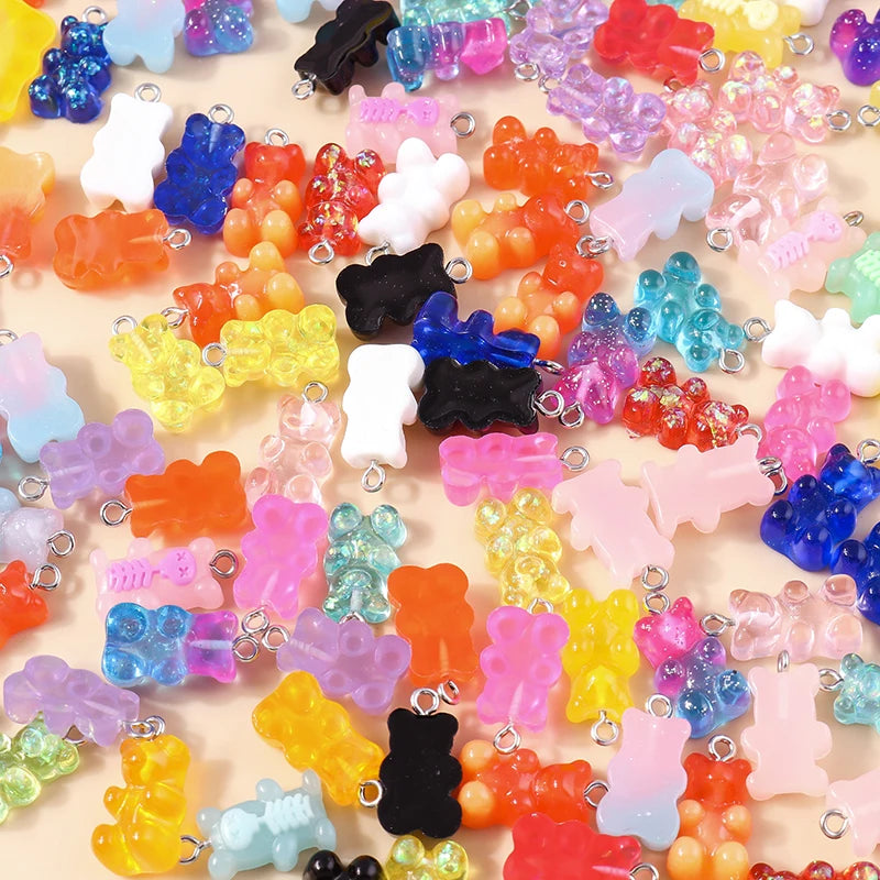 30colors 10pcs 22X11mm Candy Color Gummy Mini Bear Charms for Making Cute Earrings Pendant Necklace DIY Creative Jewelry Finding