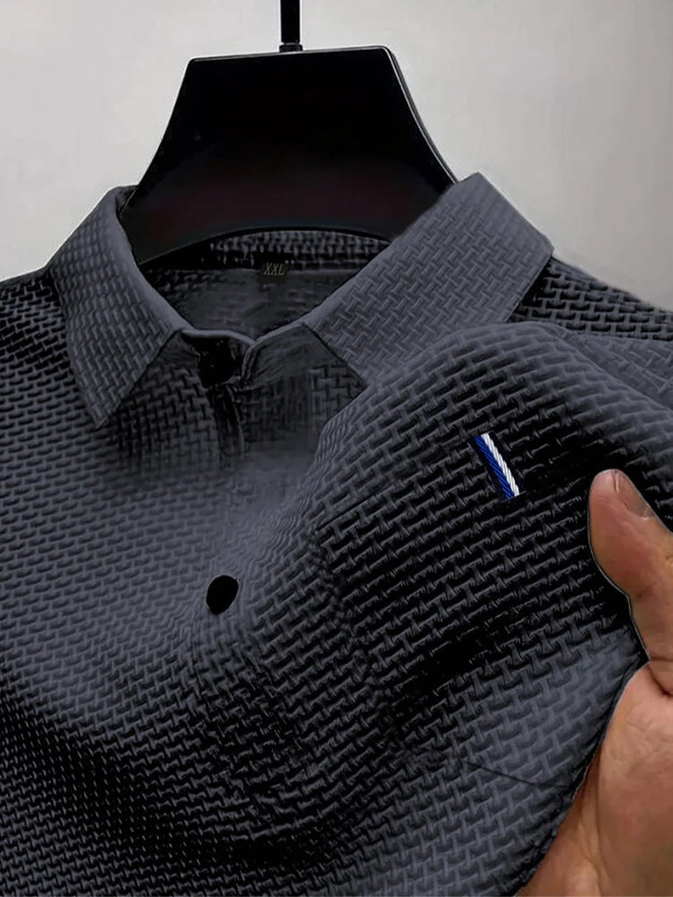 Summer ice silk lapel pocket POLO shirt, men's short-sleeved T-shirt, men's clothing top