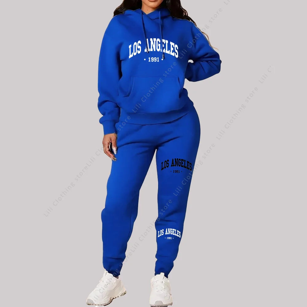 Women Sets Hoodies Pants 2 Piece Outfits Aesthetic Sportswear Sweatsuit Los Angeles Letter Print Suit Ladies Tracksuit Plus Size Viralgem Store