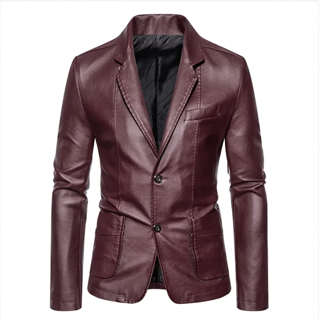 2024 New Men Business Casual Leather Jacket Black / khaki Fashion Male Suit Collar Coats Large Size 5XL Slim Fit Top