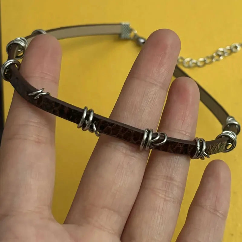 Vintage Chain Necklace for Women Fashion Y2K Punk Pu Leather Choker Collar Chain Jewelry Goth Cool Stuff Couple Accessories Viralgem Store