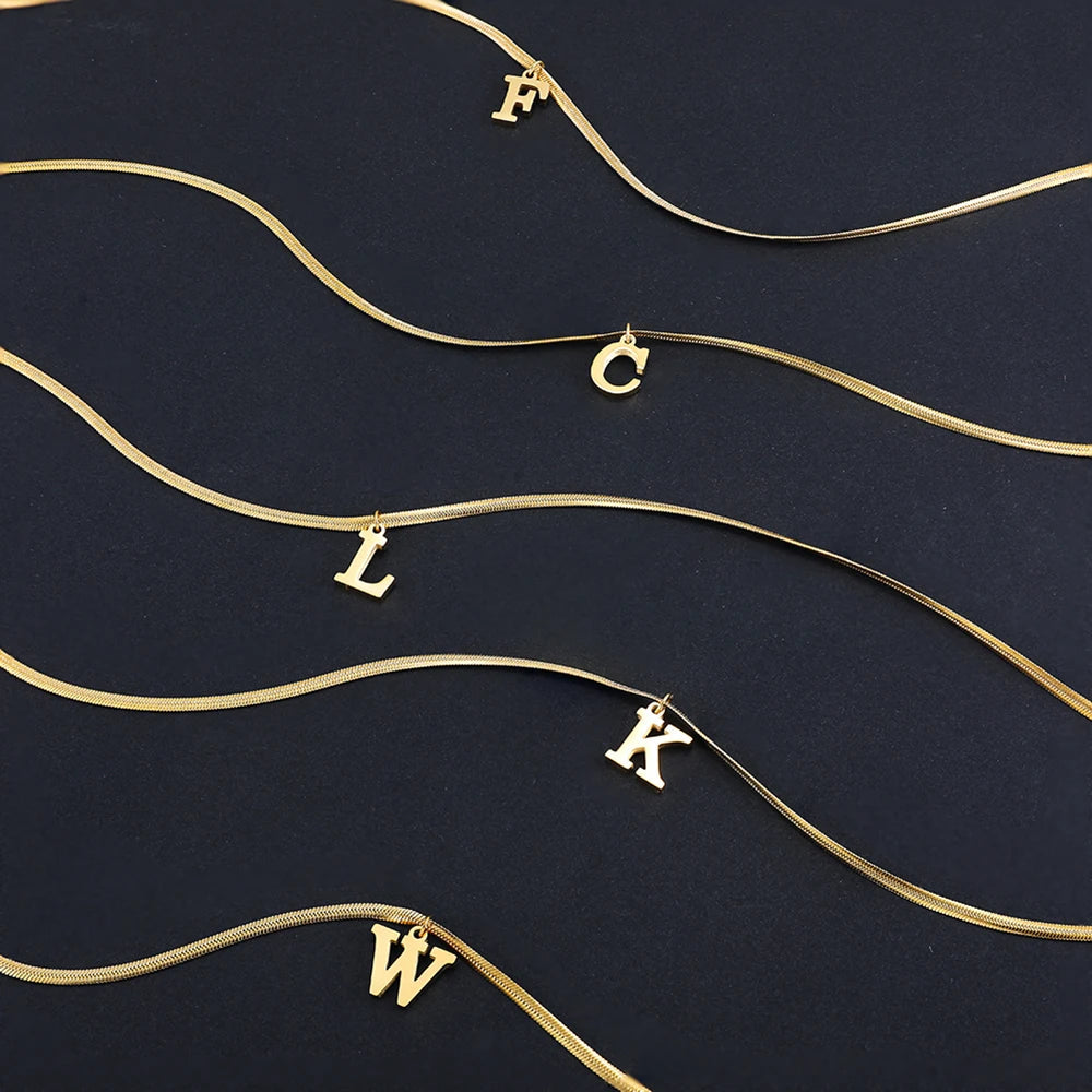 A-Z Alphabet Gold Plated Stainless Steel Pendant Necklace for Women Snake Chain Initial Letter Clavicle Necklaces Collar Jewelry Viralgem Store