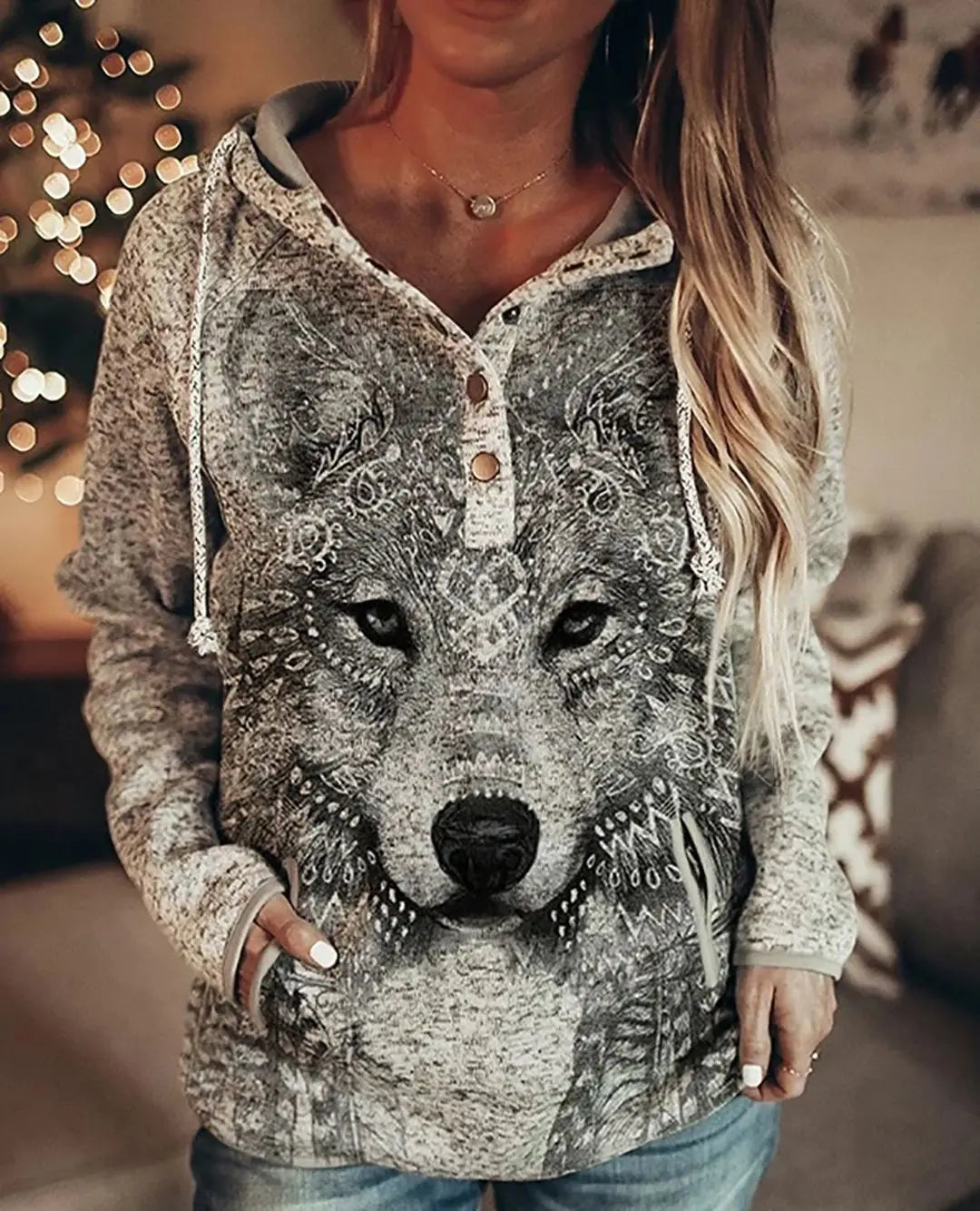 Wolf Hoodie Women Autumn Fashion Oversized Hoodies Vintage Sweats Girls Coat Women Sweatshirt Coat Hooded Pullover Owl Tracksuit