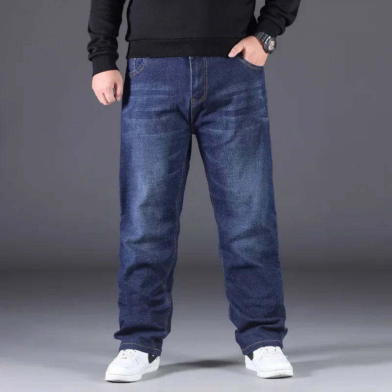 10XL Mens Black Jeans Oversize High Waist Loose Trousers Large Size Husband Plus Size Loose Denim Trousers Blue Male Denim Pants
