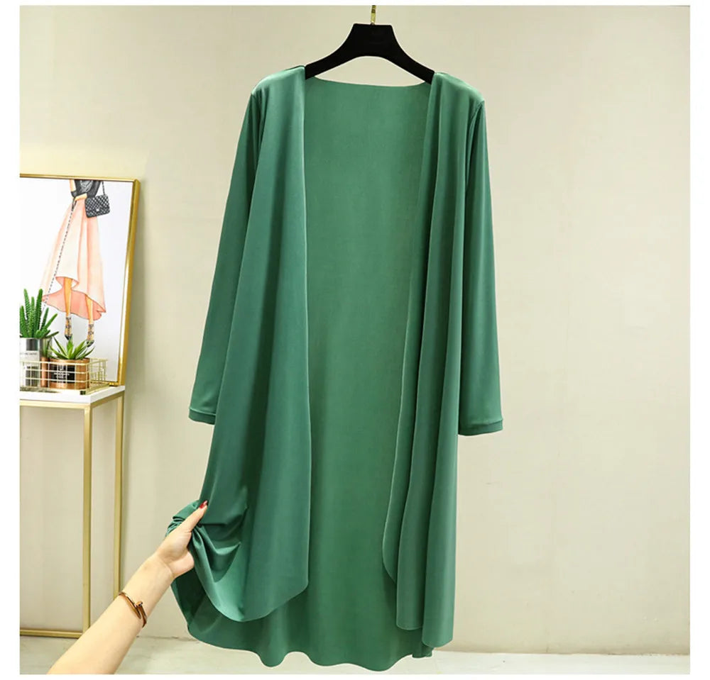 Spring Summer Cardigan Casual Night Dress Women New Long Sleeve Ice Silk Home Wear Loose Shirt Sun Protection Clothing ZY6583
