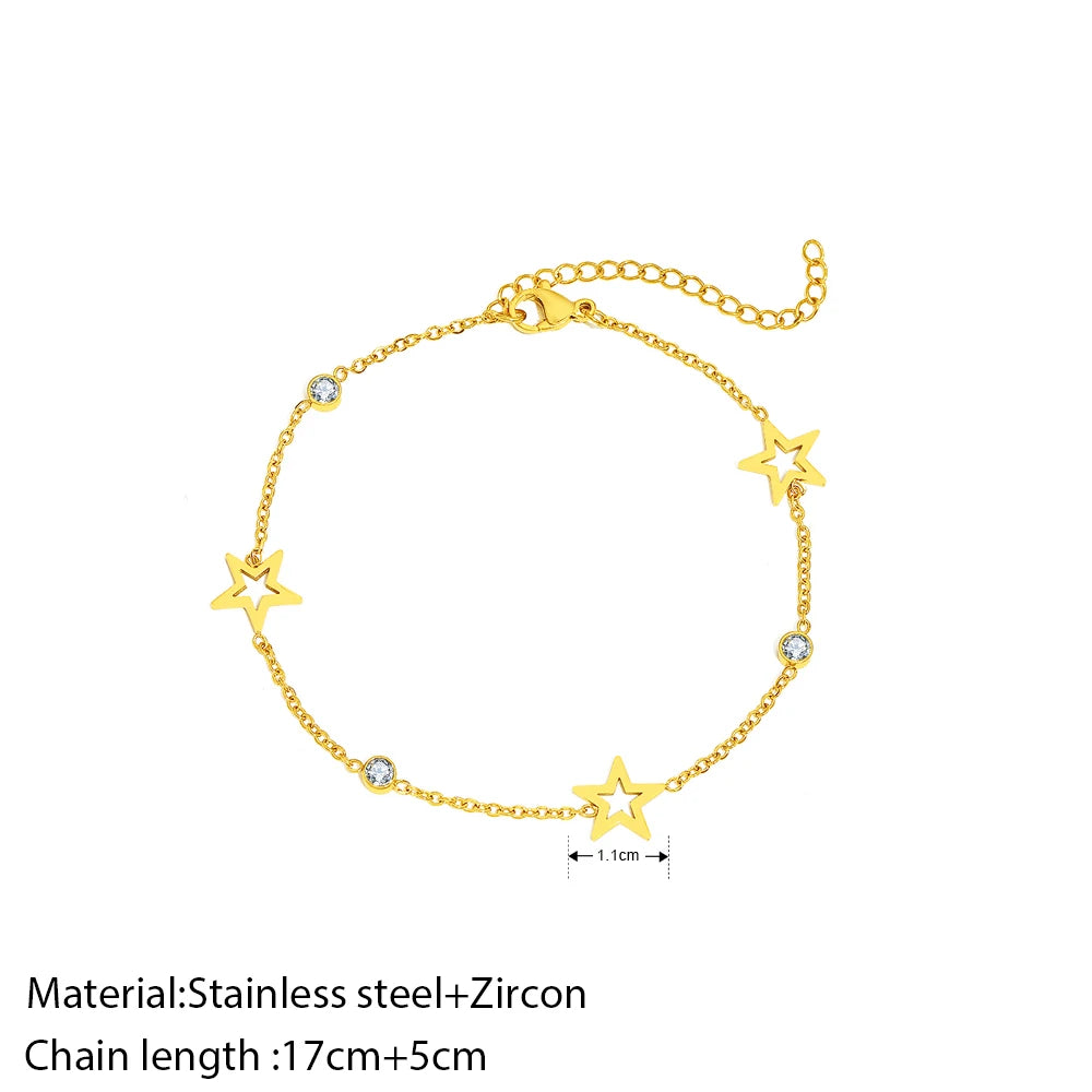 Stainless Steel Bracelets Crystal Zircon Hollow Star Pendant Korean Fashion Bracelet For Women Jewelry Best Friend Gifts New in