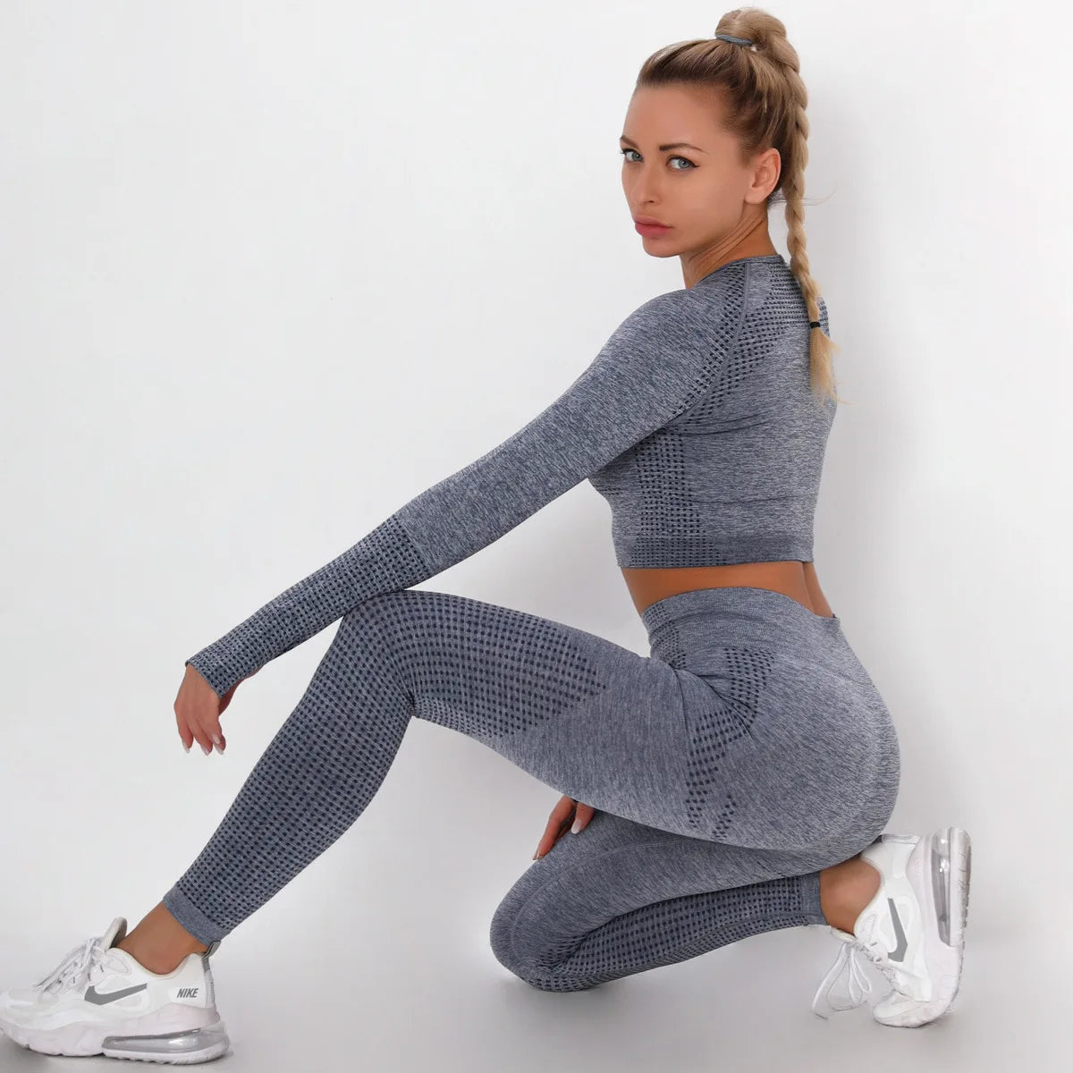 Women Seamless Gym Set Long Sleeve Top High Waist Belly Control Sport Leggings Gym Clothes Seamless Sport Suit Sexy Booty Girls Viralgem Store