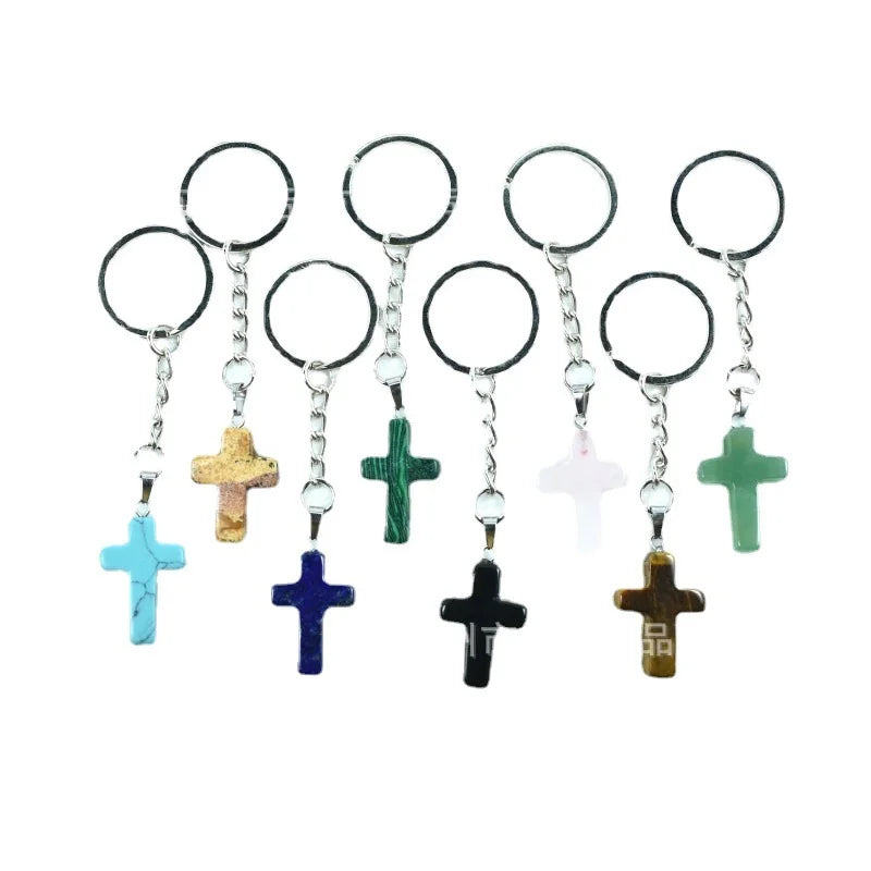 20pcs Natural Rough Raw Stone Crystal Quartzs Keychain Women Men Handbag Hangle Car Key Holder Raw Mineral Stone KeyRing Jewelry Viralgem Store