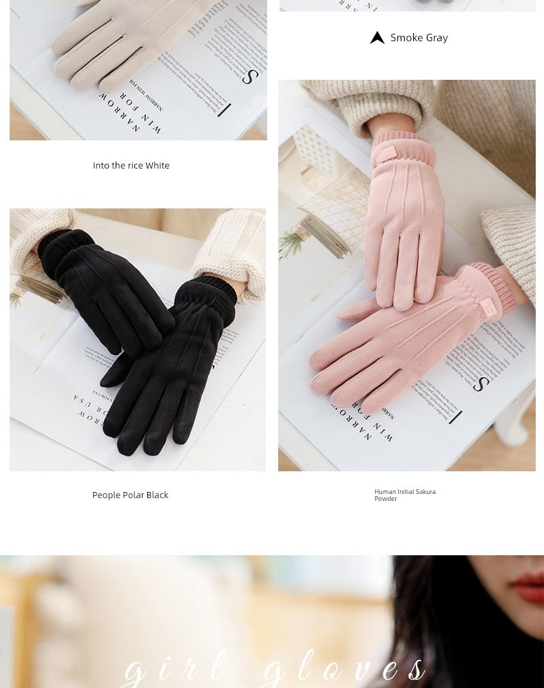 Women's Warm-Keeping and Cold-Proof Five-Finger Double-Layer Thickened Gloves for Autumn and Winter
